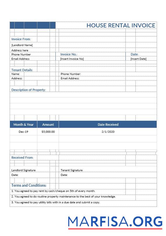 Downloadable House Rental Invoice Template